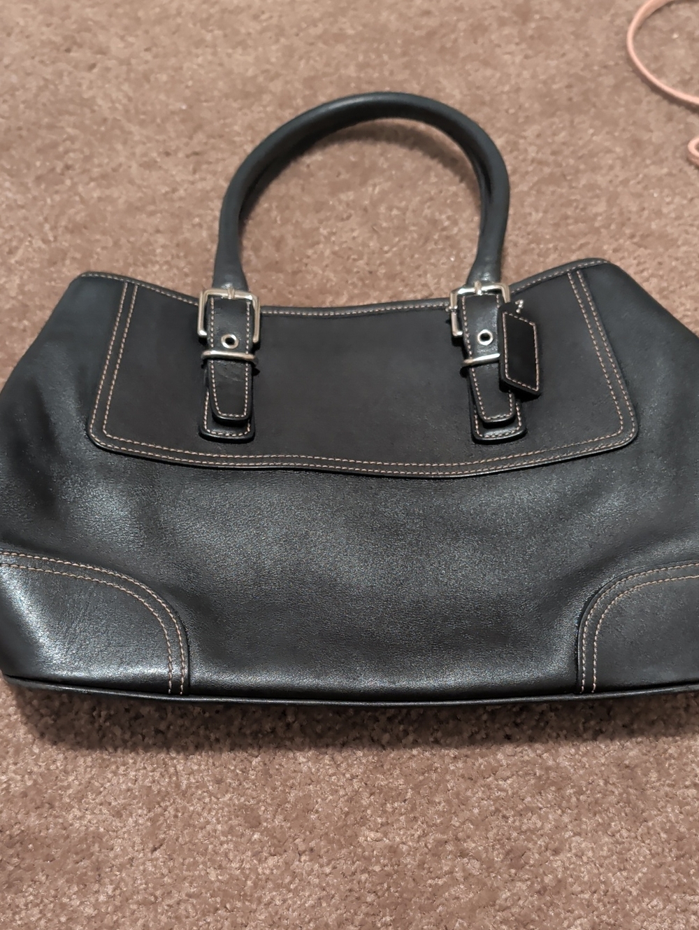 Coach Black Leather Shoulder Bag with Tan Stitching